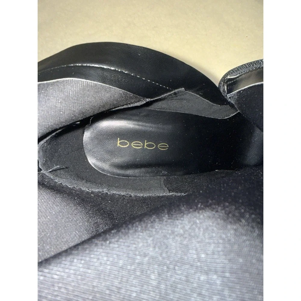 Bebe Kandey Black Logo Pointed Toe Boots Ankle Booties Y2K Witchy Goth Glam 9.5